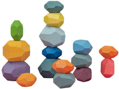 16 pcs Wooden Balancing Blocks, Coloured Wooden Stones Stacking Game