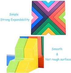 Wooden Rainbow Stacking Game Stacker Geometry Building Blocks