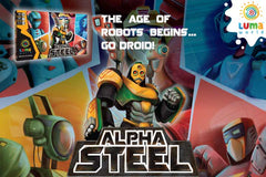 Luma World Strategy Board Game for Ages 10 and up: Alpha Steel | STEM game to Improve Numeracy, Strategy and Develop Multiple Intelligences | 8 Collectible Robot Cards and Fantasy Currency Included